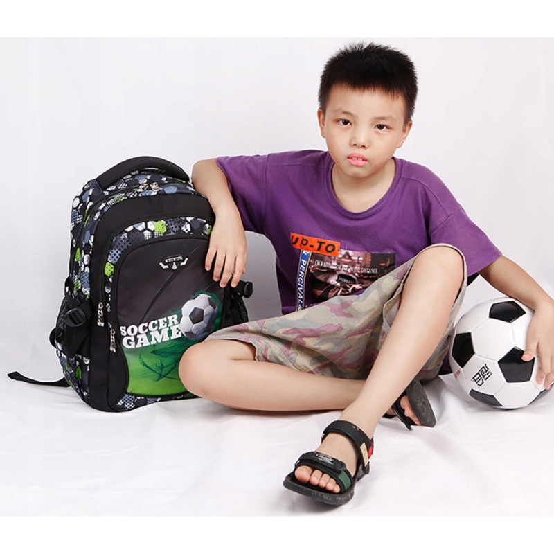 Czarny Zielony Plecak Szkolny dla Chłopców z Piłką