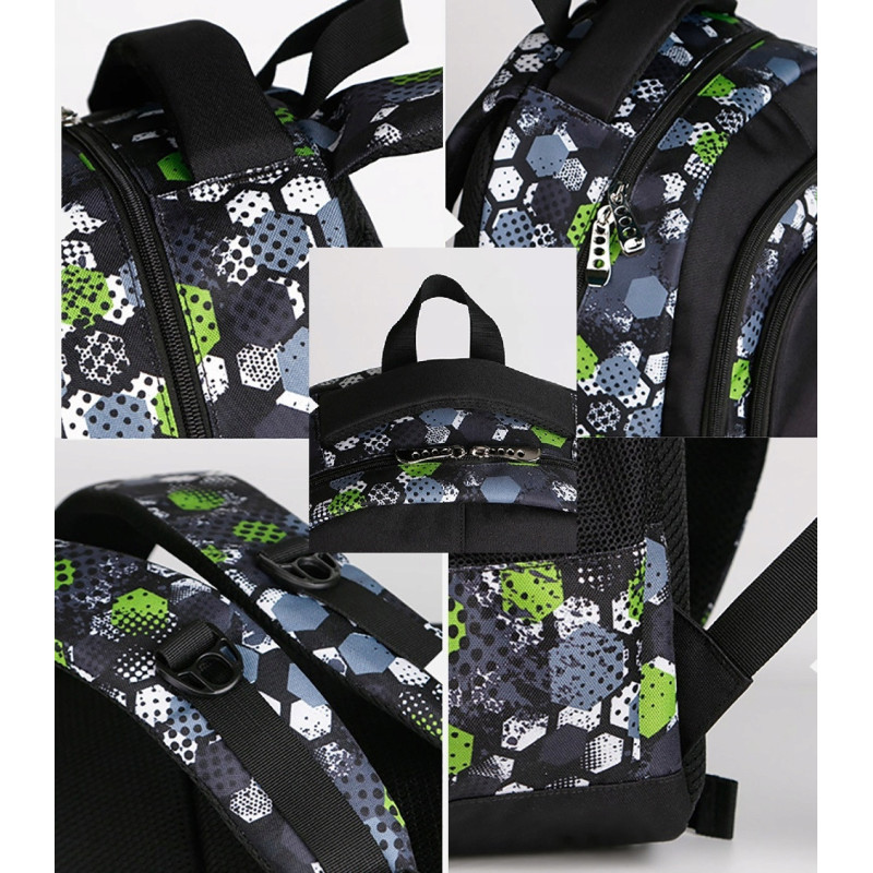 Czarny Zielony Plecak Szkolny dla Chłopców z Piłką