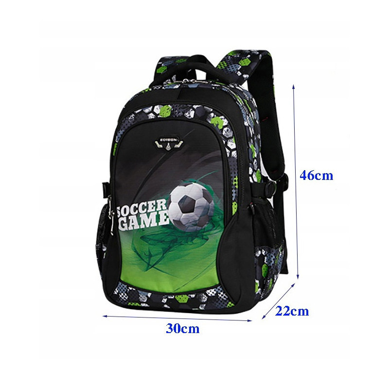 Czarny Zielony Plecak Szkolny dla Chłopców z Piłką