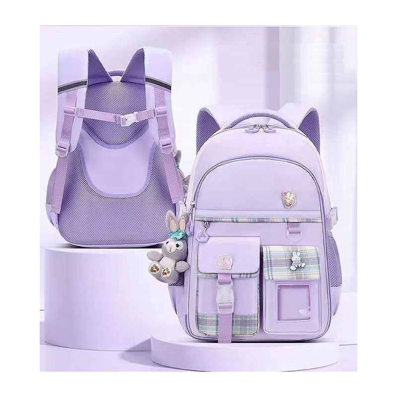 Plecak Szkolny dla Dziewczynki w Kratkę - Fioletowy | 🎒Plecakownia.pl