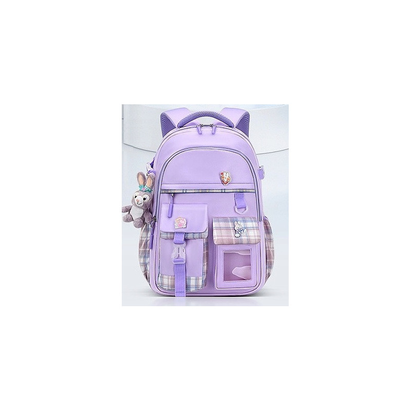 Plecak Szkolny dla Dziewczynki w Kratkę - Fioletowy | 🎒Plecakownia.pl