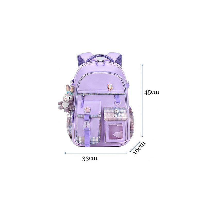 Plecak Szkolny dla Dziewczynki w Kratkę - Fioletowy | 🎒Plecakownia.pl
