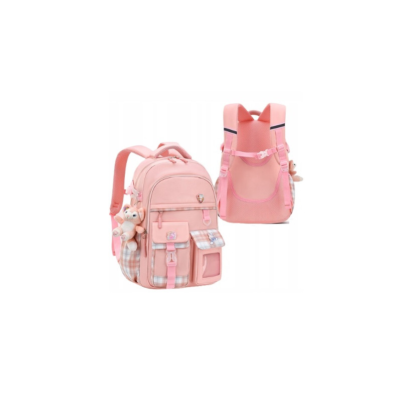 Plecak Szkolny dla Dziewczynki w Kratkę - Różowy (D070)