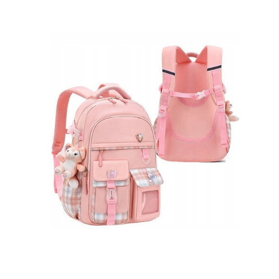 Plecak Szkolny dla Dziewczynki w Kratkę - Różowy | 🎒Plecakownia.pl