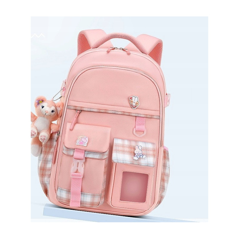 Plecak Szkolny dla Dziewczynki w Kratkę - Różowy | 🎒Plecakownia.pl