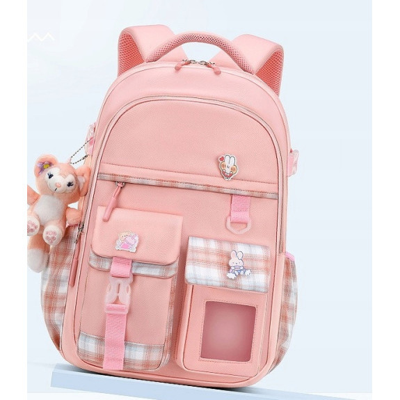Plecak Szkolny dla Dziewczynki w Kratkę - Różowy | 🎒Plecakownia.pl
