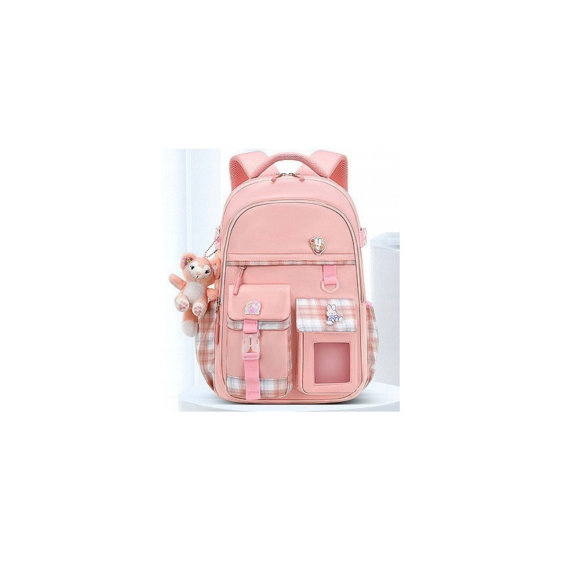 Plecak Szkolny dla Dziewczynki w Kratkę - Różowy | 🎒Plecakownia.pl