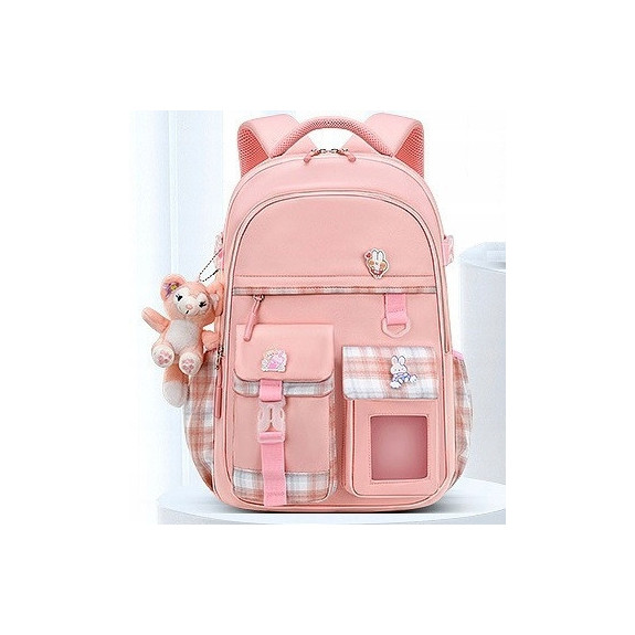 Plecak Szkolny dla Dziewczynki w Kratkę - Różowy | 🎒Plecakownia.pl
