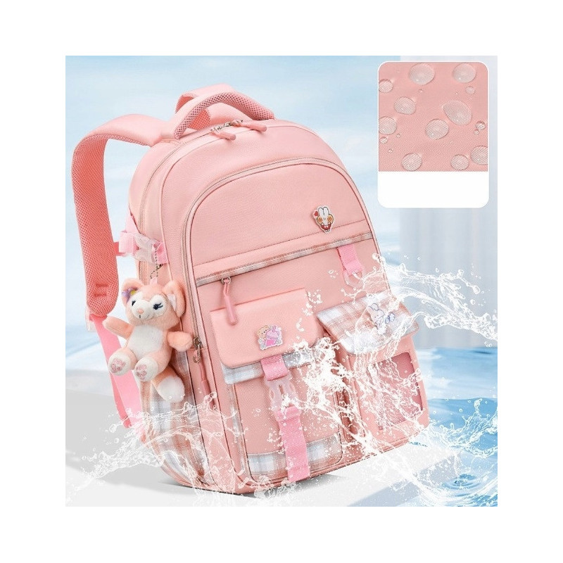 Plecak Szkolny dla Dziewczynki w Kratkę - Różowy | 🎒Plecakownia.pl