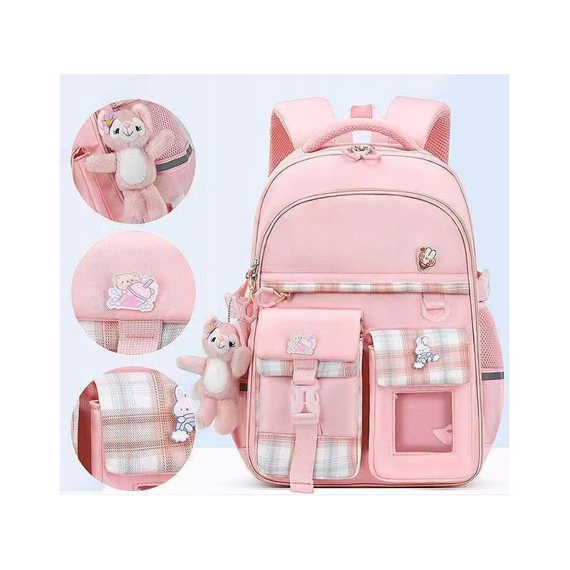 Plecak Szkolny dla Dziewczynki w Kratkę - Różowy | 🎒Plecakownia.pl