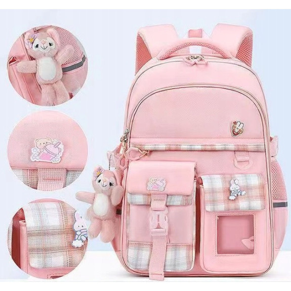 Plecak Szkolny dla Dziewczynki w Kratkę - Różowy | 🎒Plecakownia.pl