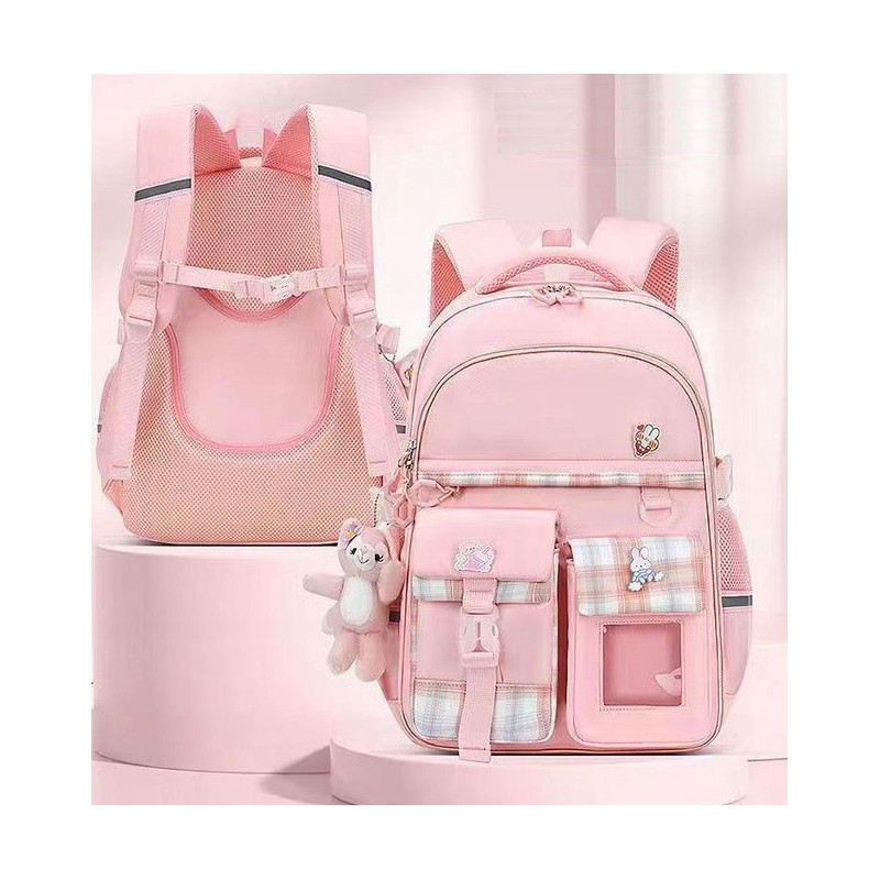 Plecak Szkolny dla Dziewczynki w Kratkę - Różowy | 🎒Plecakownia.pl