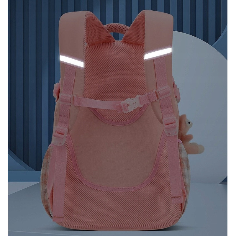 Plecak Szkolny dla Dziewczynki w Kratkę - Różowy | 🎒Plecakownia.pl