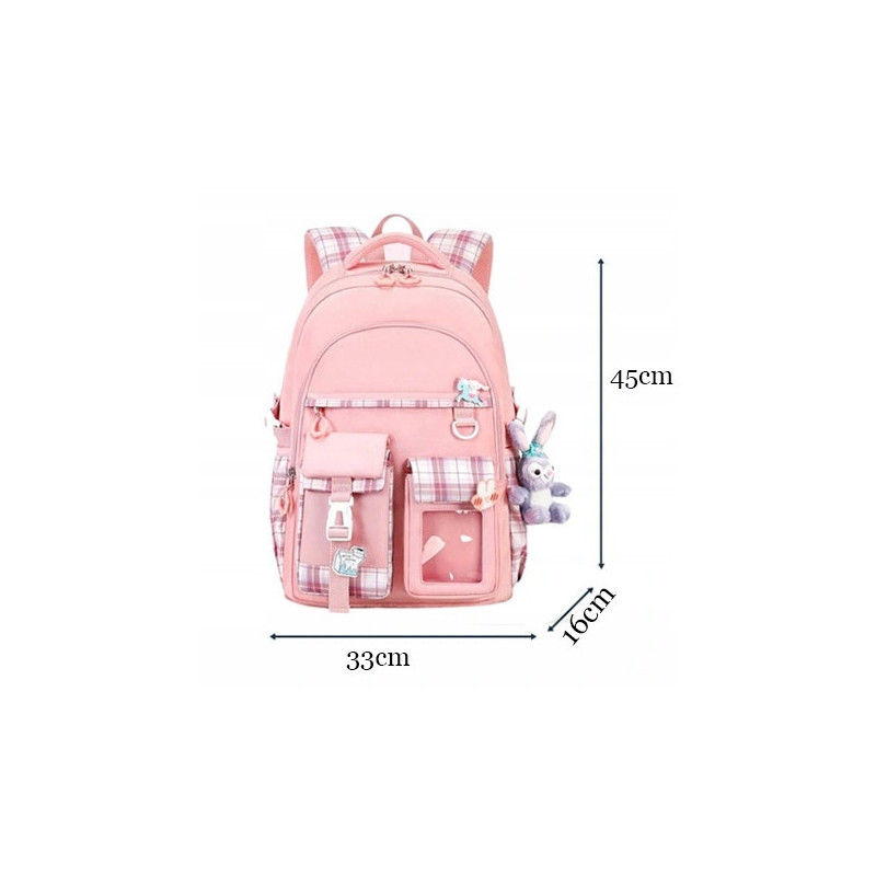 Plecak Szkolny dla Dziewczynki w Kratkę - Różowy | 🎒Plecakownia.pl