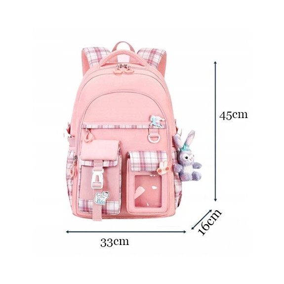 Plecak Szkolny dla Dziewczynki w Kratkę - Różowy | 🎒Plecakownia.pl
