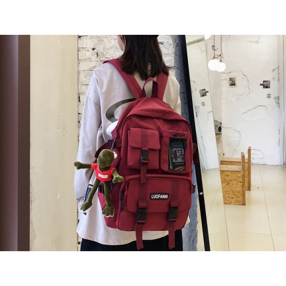 Młodzieżowy Szkolny Plecak Miejski z Brelokiem Bordowy