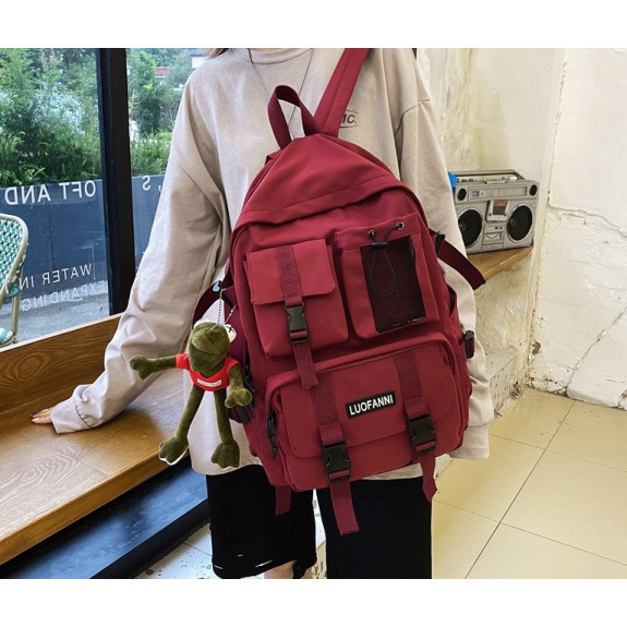 Młodzieżowy Szkolny Plecak Miejski z Brelokiem Bordowy