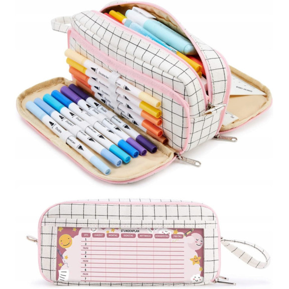 Wielofunkcyjny Piórnik Szkolny Saszetka w Kratkę