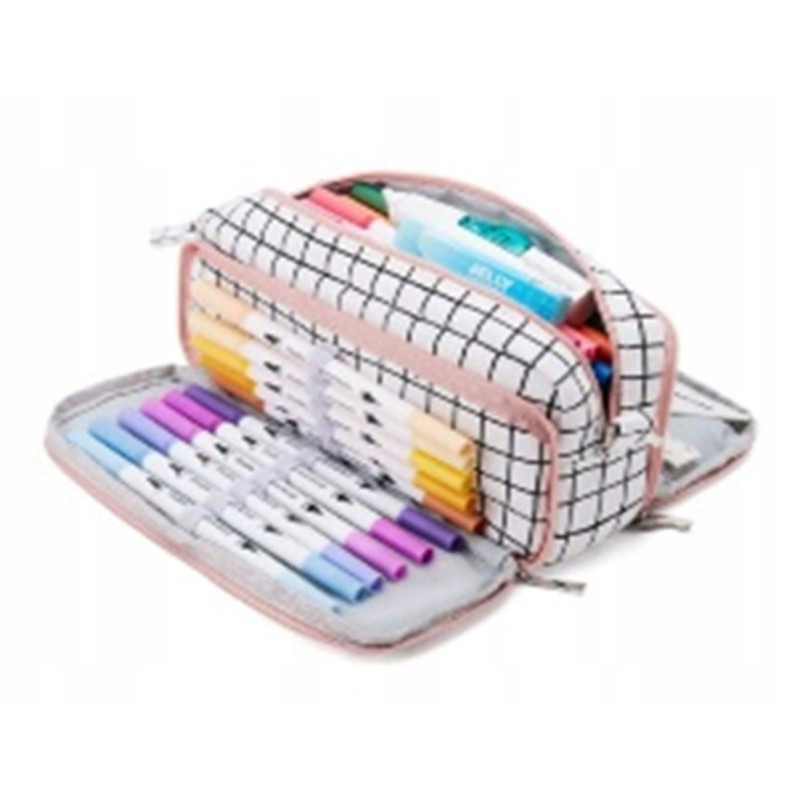 Wielofunkcyjny Piórnik Szkolny Saszetka w Kratkę