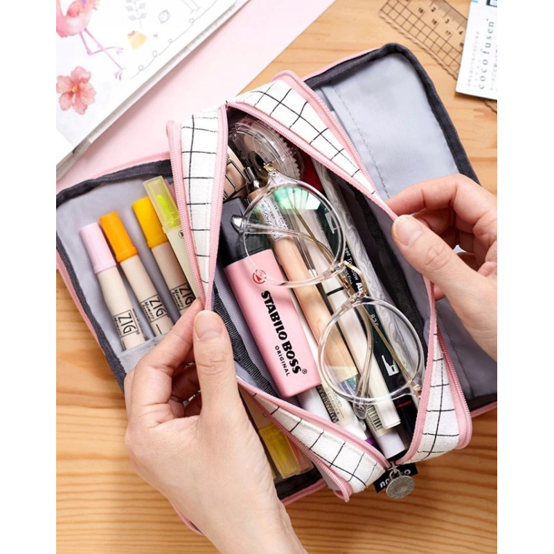 Wielofunkcyjny Piórnik Szkolny Saszetka w Kratkę