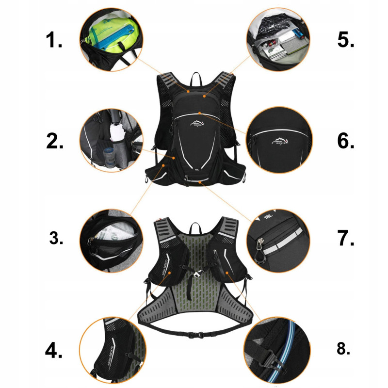 Plecak rowerowy narciarski 16L z kieszenią na bukłak na wodę (PT001)