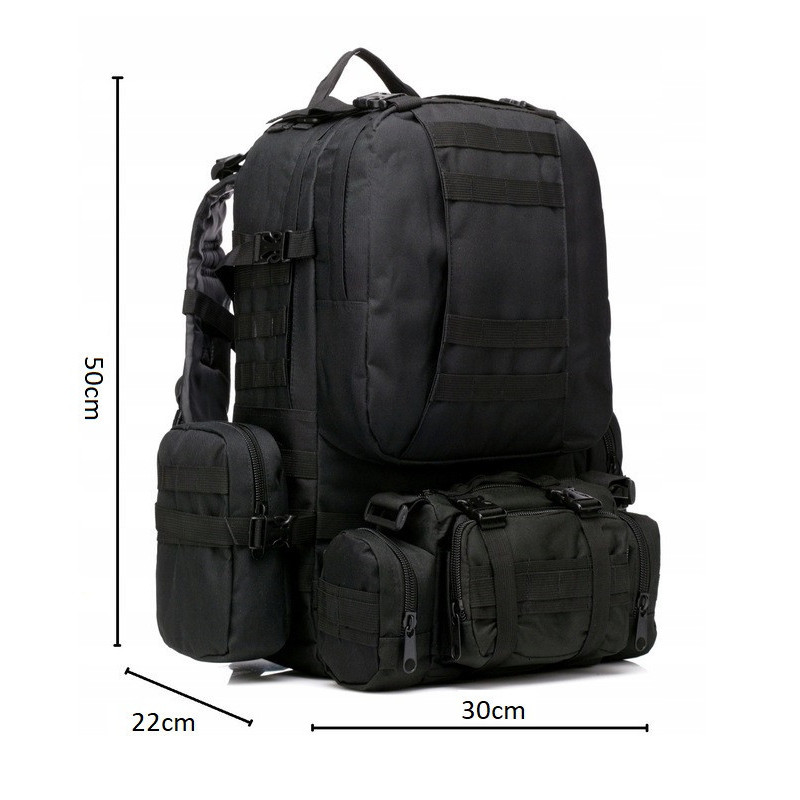 Duży Czarny Plecak 50L 4w1 Taktyczny Wojskowy