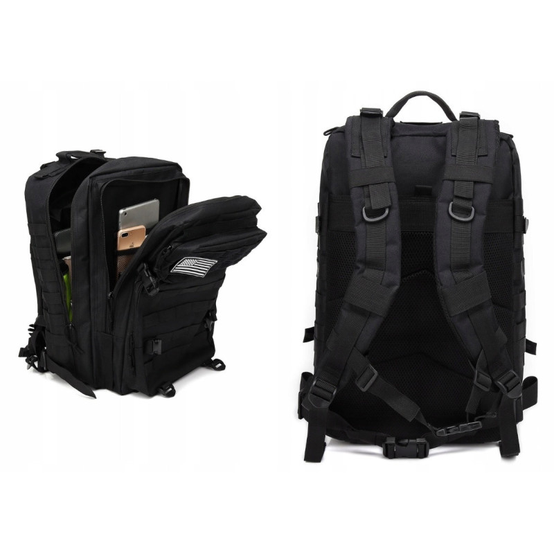 Militarny Czarny Plecak Wojskowy 45L Taktyczny Survival