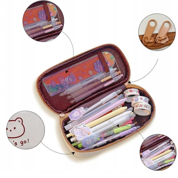 Piórnik Szkolny z Elastyczną Kieszonką z Misiem Model 4