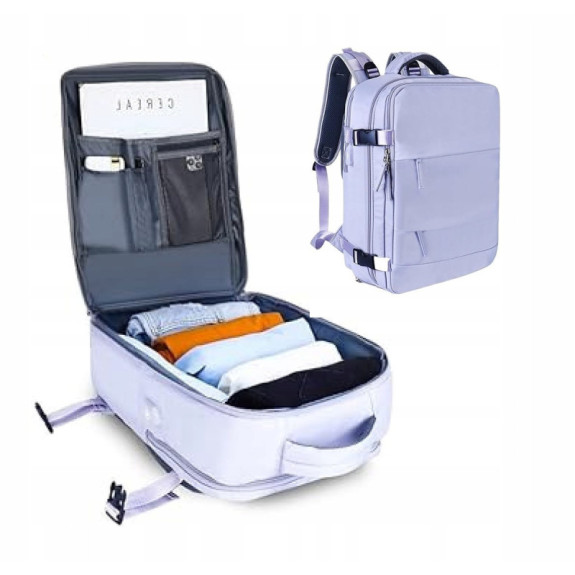 Miejski Plecak na Laptopa 15.6" Bagaż Podręczny z USB Fioletowy T102 Miejski Plecak na Laptopa 15.6" Bagaż Podręczny z USB Fioletowy T102