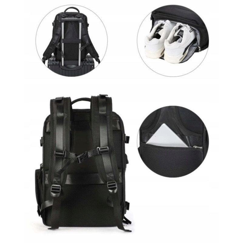 Miejski Plecak na Laptopa 15.6" Bagaż Podręczny z USB Czarny T102