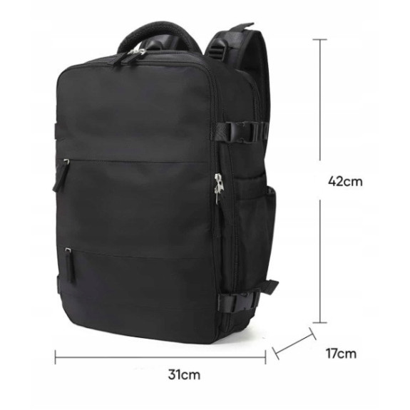 Miejski Plecak na Laptopa 15.6" Bagaż Podręczny z USB Czarny T102