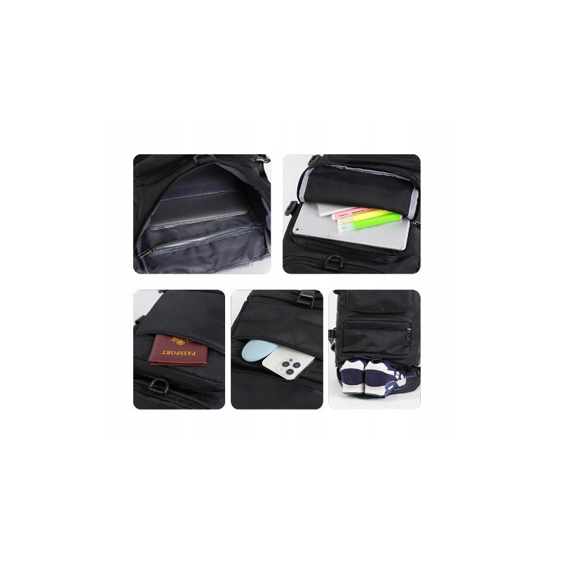 Czarny Plecak na Ramię Wielofunkcyjna Torba Turystyczna 30L