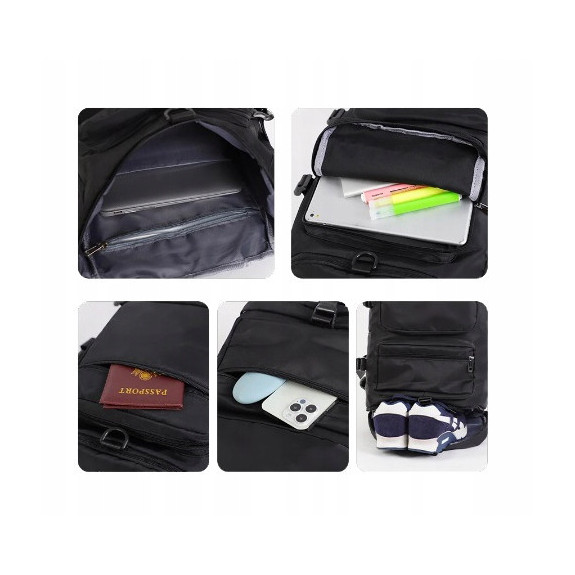 Czarny Plecak na Ramię Wielofunkcyjna Torba Turystyczna 30L