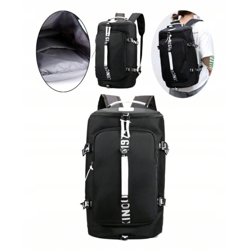 Podróżna Czarna Torba 35L z Kieszenią na Laptopa (T106)