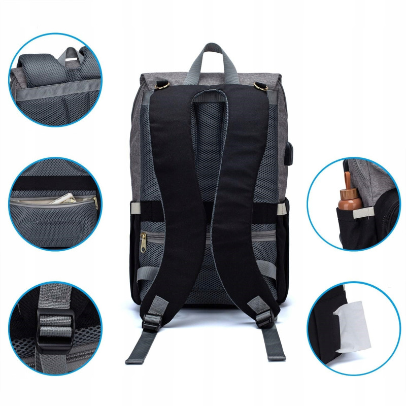 Plecak miejski torba mamy do wózka organizer 3w1 usb (T119)