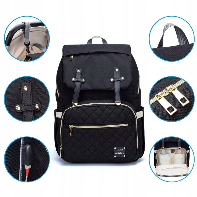 Plecak miejski torba mamy do wózka organizer 3w1 usb (T119)