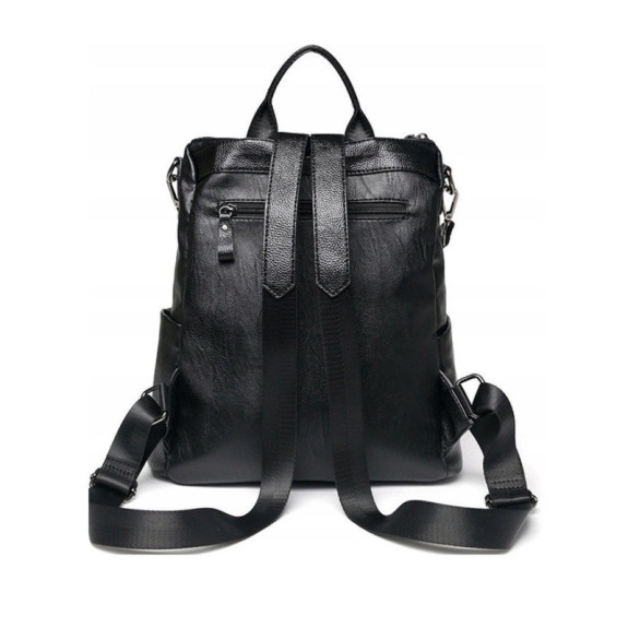 Plecak miejski damski torba torebka czarna skóra 2w1 (T121)