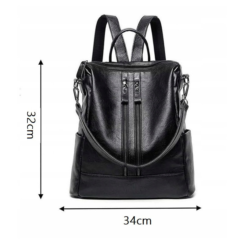 Plecak miejski damski torba torebka czarna skóra 2w1 (T121)