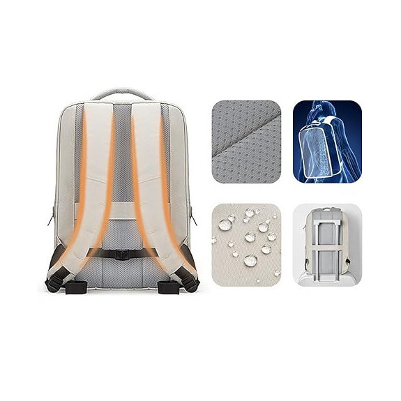 Wodoodporny Podróżny Plecak na Laptopa 15.6" USB Kremowy (T101)