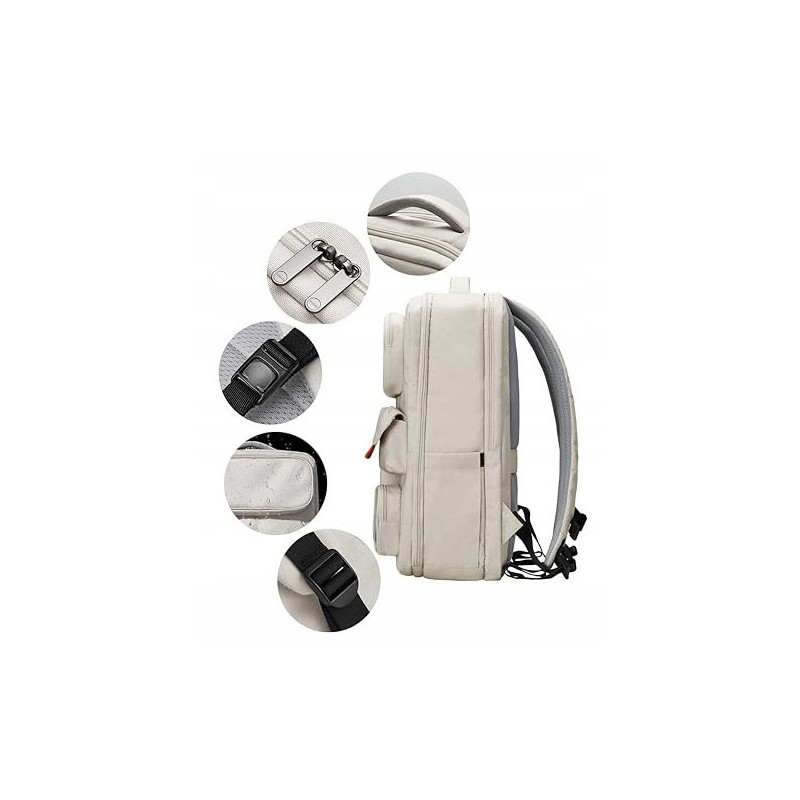 Wodoodporny Podróżny Plecak na Laptopa 15.6" USB Kremowy (T101)