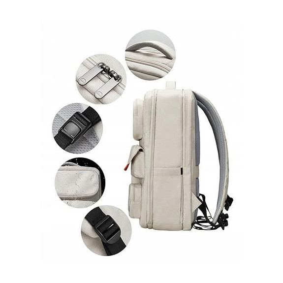 Wodoodporny Podróżny Plecak na Laptopa 15.6" USB Kremowy (T101)