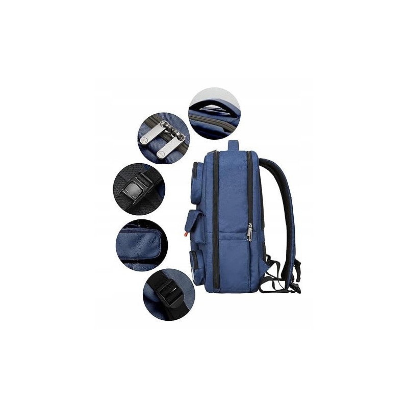 Wodoodporny Podróżny Plecak na Laptopa 15.6" USB Granatowy (T101)