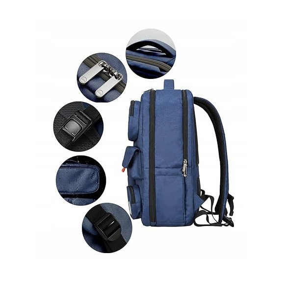 Wodoodporny Podróżny Plecak na Laptopa 15.6" USB Granatowy (T101)