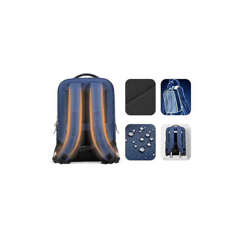 Wodoodporny Podróżny Plecak na Laptopa 15.6" USB Granatowy (T101)