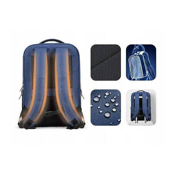 Wodoodporny Podróżny Plecak na Laptopa 15.6" USB Granatowy (T101)