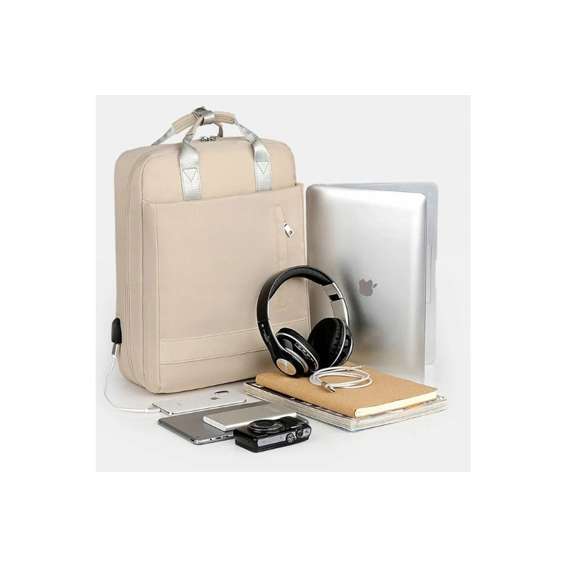 Wielofunkcyjny plecak wodoodporny na laptopa z portem USB - Beżowy (T108)