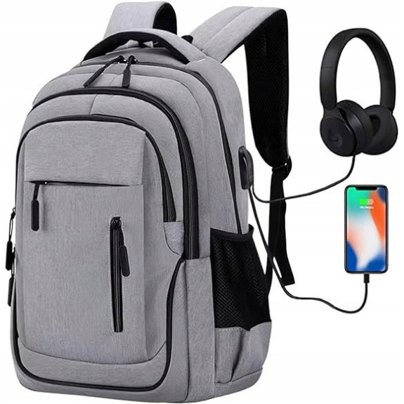 Szary plecak miejski na laptopa 15.6" z portem USB (T114)