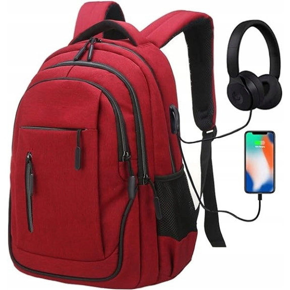Czerwony plecak miejski na laptopa 15.6" z portem USB (T114) Czerwony plecak miejski na laptopa 15.6" z portem USB (T114)