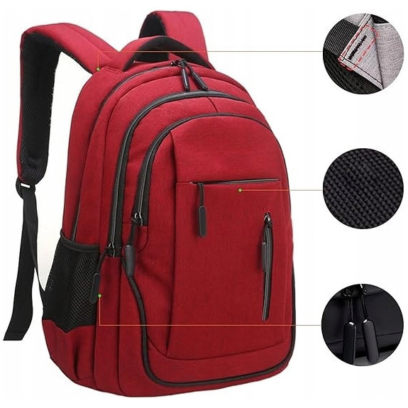 Czerwony plecak miejski na laptopa 15.6" z portem USB (T114) Czerwony plecak miejski na laptopa 15.6" z portem USB (T114)