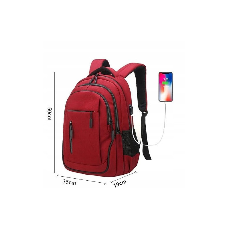 Czerwony plecak miejski na laptopa 15.6" z portem USB (T114)